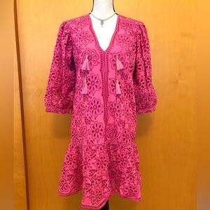 Bell by Alicia Bell Eyelet Popover Flounce Dress hot Pink with Tassels